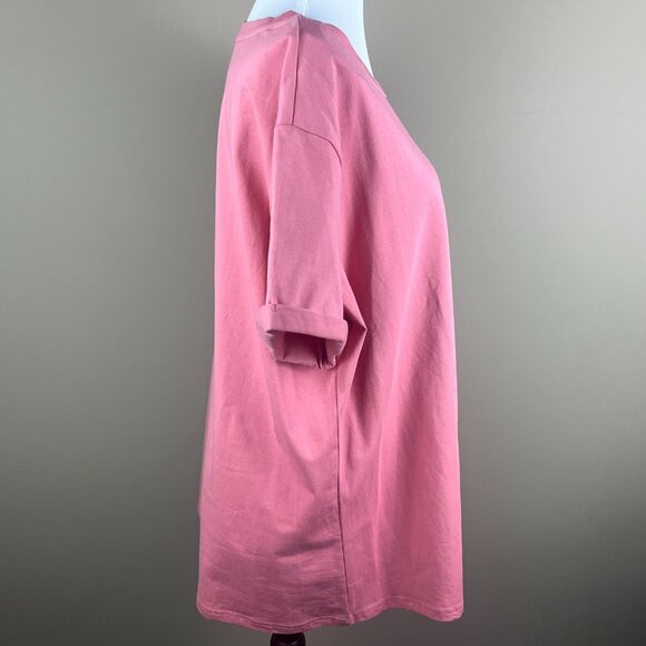 Elizabeth Kelly NWT Crew Neck Tee Top Plus Size 2XL Salmon Pink, Ruffled Pocket - Picture 4 of 10